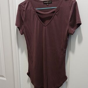 Almost Famous Women's Short Sleeve V-Neck Tee - Brown